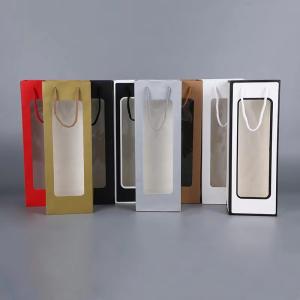 Quality 100gsm To 130gsm Personalized Paper Wine Bags With Clear Window wholesale