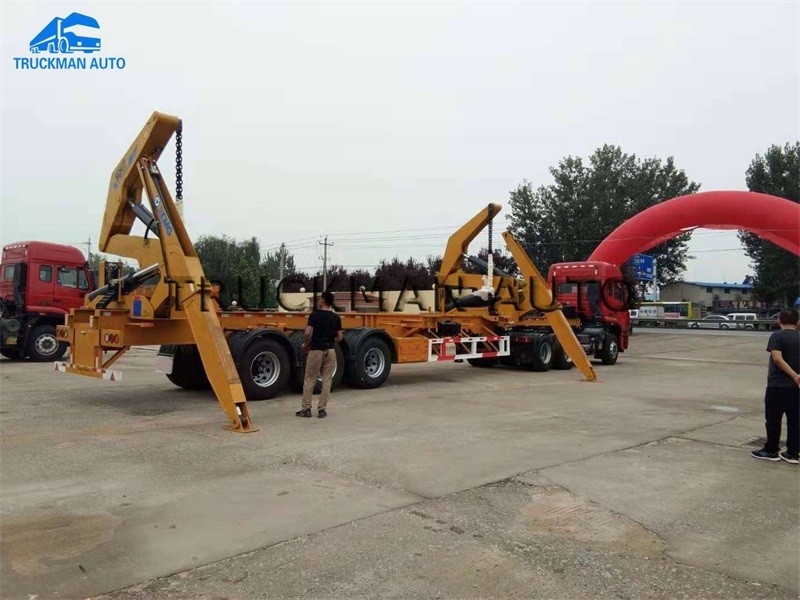 High Efficient Side Loader Container Truck Easy Loading Unloading With 37 Tons Crane
