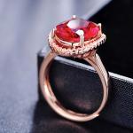 Rose Gold Plated 925 Silver Ring with Red Cubic Zircon Princess Wedding Ring