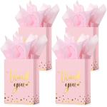 Gravure Printing Custom Color Pink Paper Thank You Gift Kraft Paper Bags With