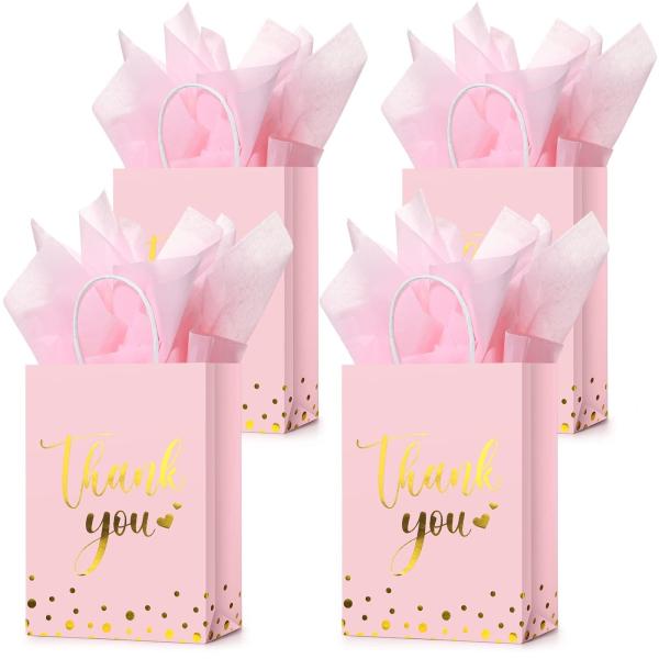 Gravure Printing Custom Color Pink Paper Thank You Gift Kraft Paper Bags With