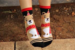 Quality Lovely christmas bear patterned design winter cotton socks for women wholesale