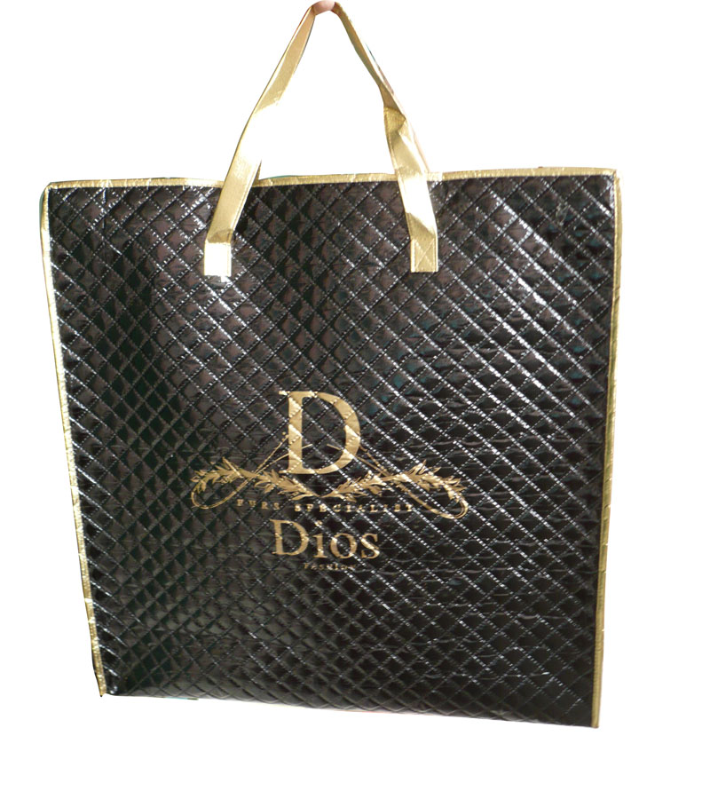 Waterproof 75g black quilted unwoven fabric zipper reusable carrier bags