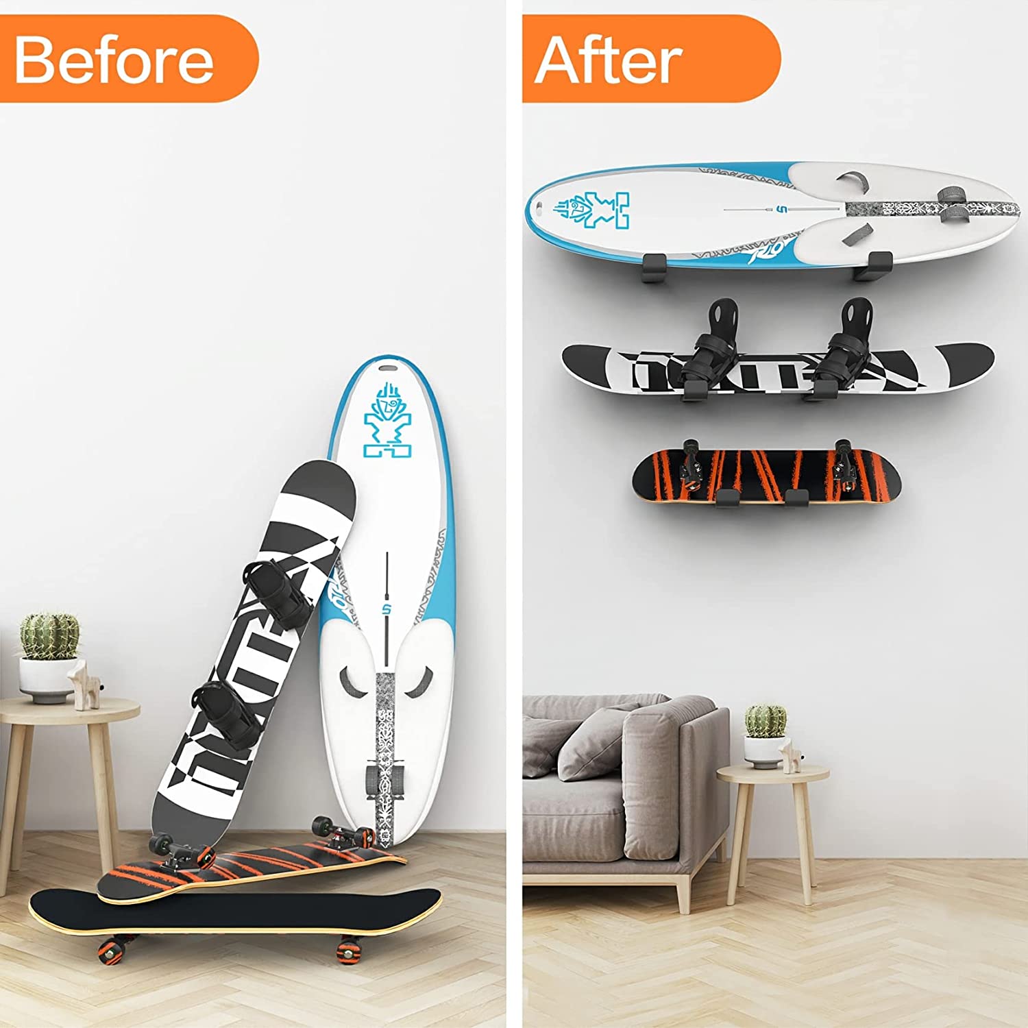 Metal Rack for Snowboard and Ski Display and Storage Wall Mounted for Home and Garage