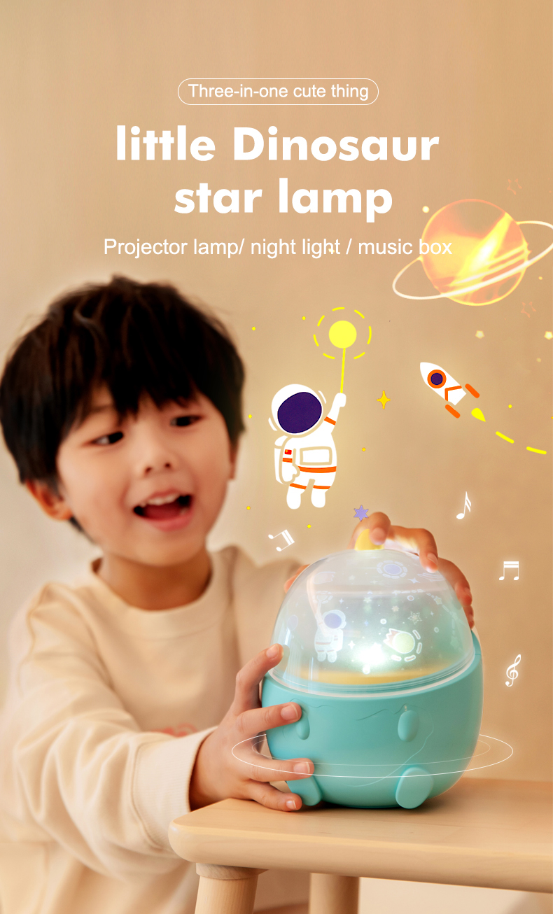 New Cute Dinosaur Sky projection Night Light Rotating Music box Projector USB rechargeable table lamp For Kids Holiday G
