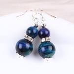 Handmade Crystal Stone Earrings Rainbow Tiger's Eye Gemstone Beaded Pendant