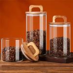 Food Storage Container High Borosilicate Glass Kitchen Jar with Wooden Bamboo