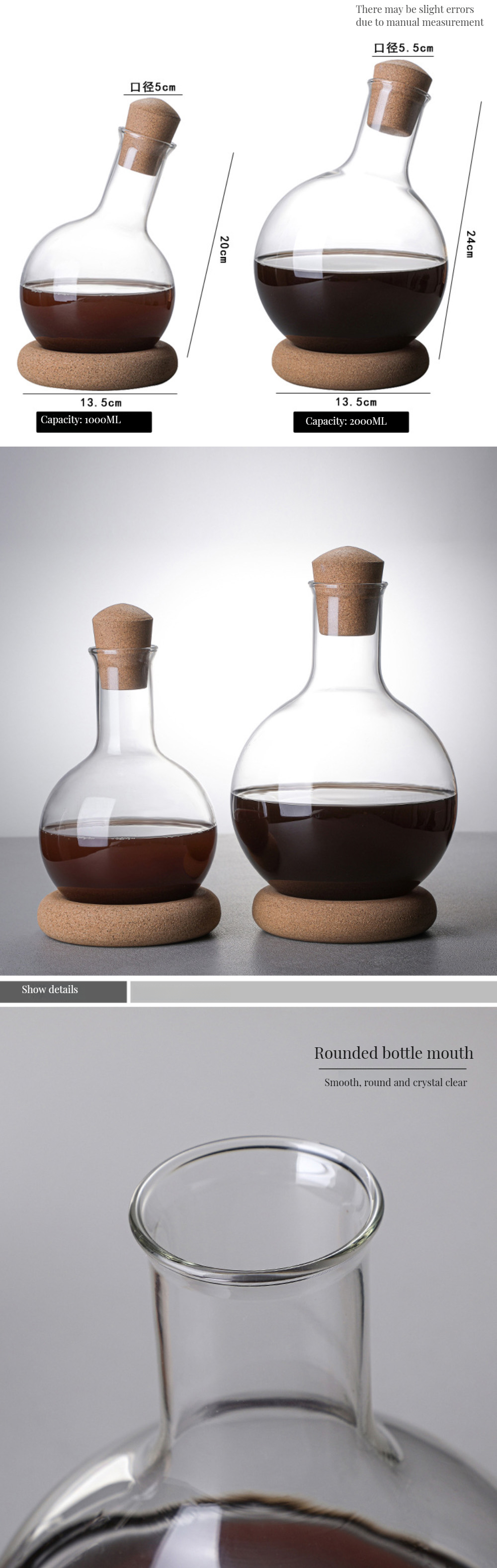 Quick Pour Red Wine Decanter Hand-Blown Borosilicate Glass Classic Design Style Quantity 1