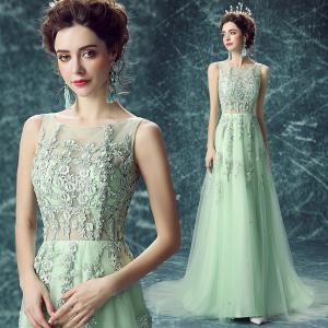 Quality Green Chiffon Chapel Train Lace Elegant Evening Dresses TSJY054 wholesale