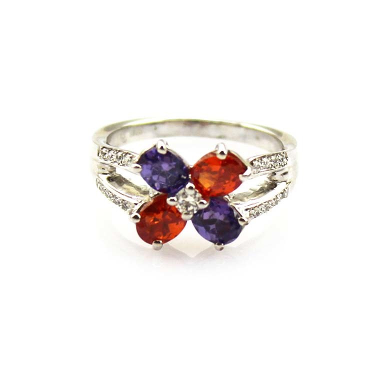 Design Women Jewelry 925 Silver Red Quatrefoil Cubic Zircon Ring(FR029)