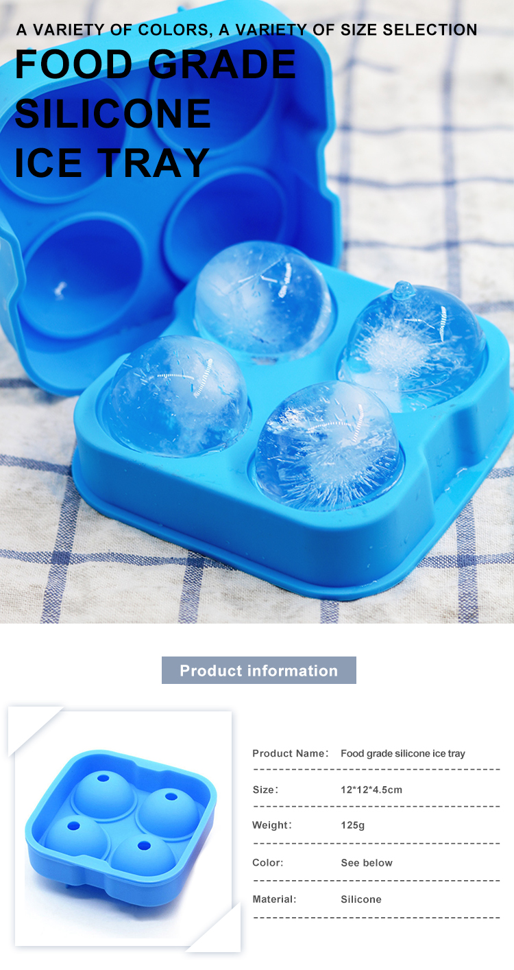 FDA 4 Cavity 125g Ball Shape Silicone Ice Cube Trays