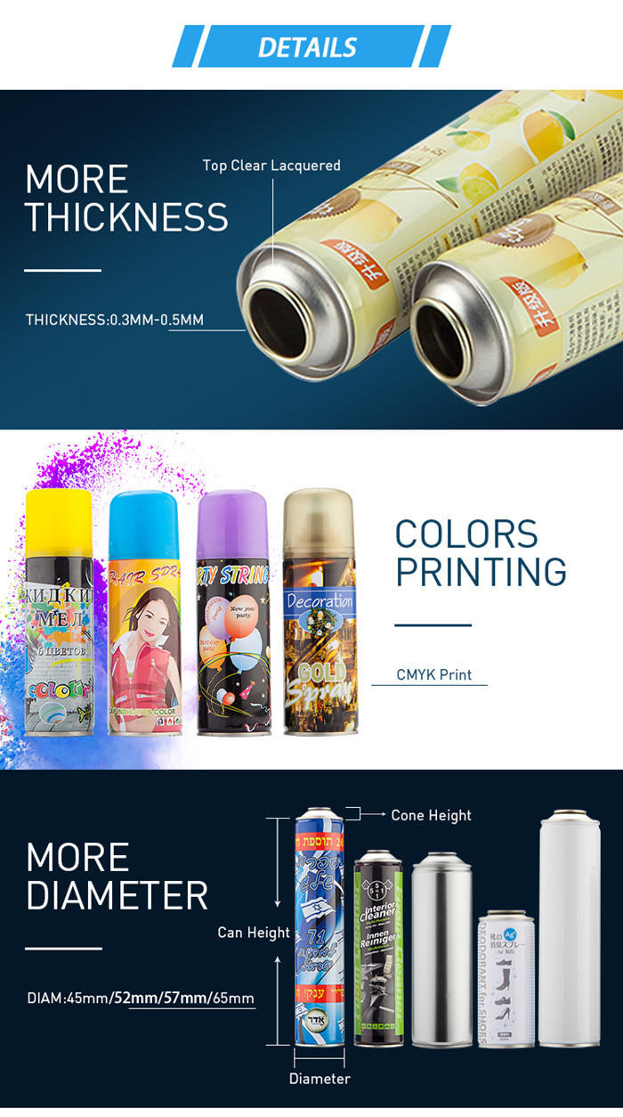 Dia 65mm Tinplate Empty Aluminium Spray Can Customized Metallic Effect Color