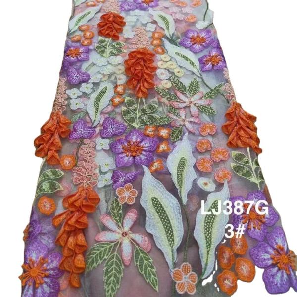 Good quality 3D flowers lace with sequins african lace fabric embroidery fabric