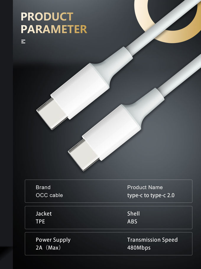 3A USB Type-C to USB Type-C 2.0 Charger Cable - 3.3Feet (1 Meters) - White