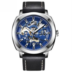 Quality Skeleton Mechanical Waterproof Quartz Watch 45mm Dia Leather Strap Mens Watch wholesale