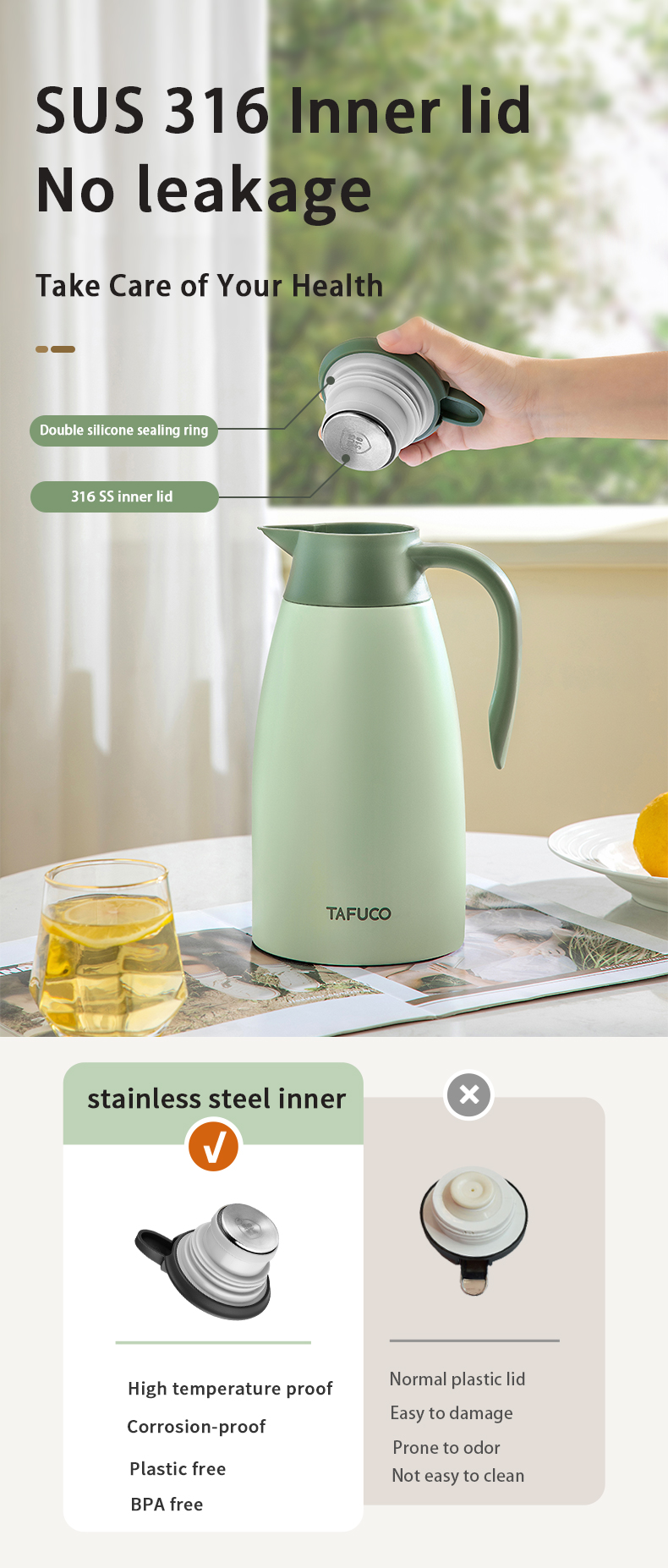 Customized 2L Stainless Steel Insulated Vacuum Flask Portable Water Bottle Pot