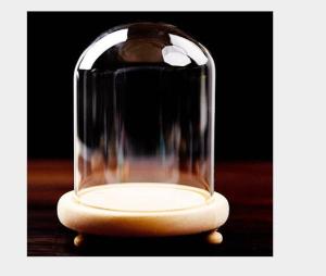 Quality glass doll dome for displaying in a wedding table with wood base wholesale