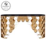 Qiancheng Glass Top SS Console Table gold stainless steel legs