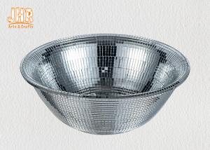 Quality Round Shape Shining Fiberglass Flower Bowls Silver Mosaic Glass 31cm × 11cm wholesale