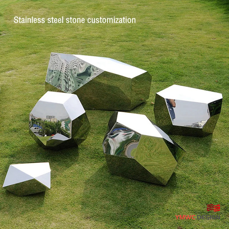 Stainless Steel Stone Shaped Park Decoration Sculpture Customizable Metal Mirror Sculpture
