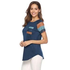 Quality Custom Apparel O-Neck Short Sleeve Women Printed Basic Cotton Pocket Blouses wholesale