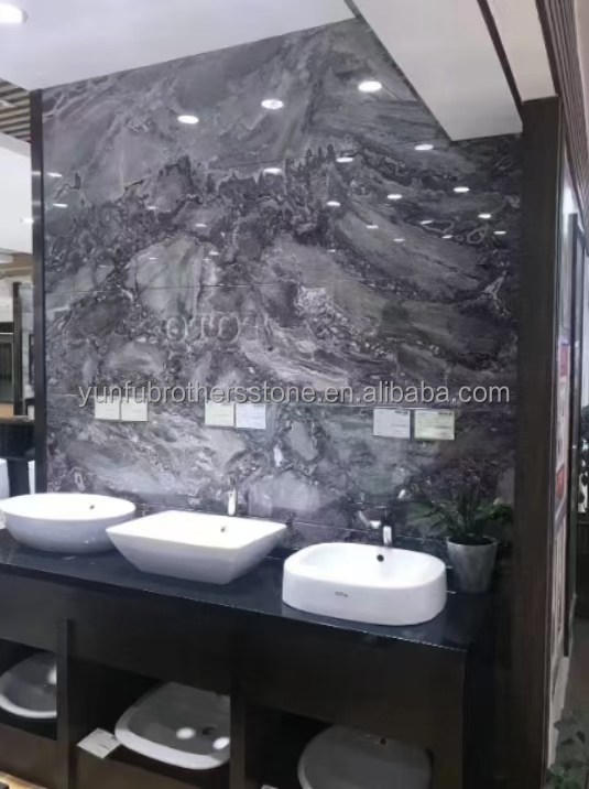 Custom Modern Polished Wave Grey Marble Board for Hotel Wall Panel Floor Design Style