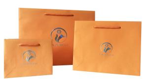 Quality Orange Personalised Paper Bags / Custom Printed Paper Bags Black Handle wholesale