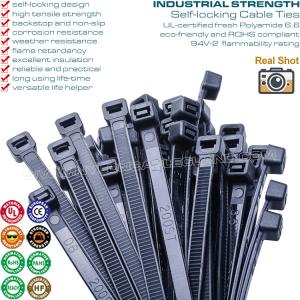 Quality 0.30&quot; Width Industrial Zip Ties 10&quot;~20&quot; Lengths, Heavy Duty Black Polyamide Cable Ties with 120lbs for Outdoor wholesale