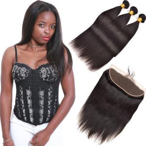 Quality 8A Real Indian Human Hair Extensions 3 Piece Lace Frontal Full Cuticle Aligned wholesale