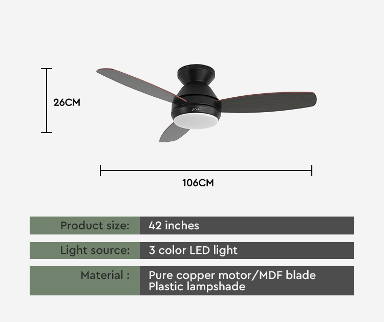 Switch Type Remote Control 42 Inch LED Ceiling Fan with MDF Blades and LED Light