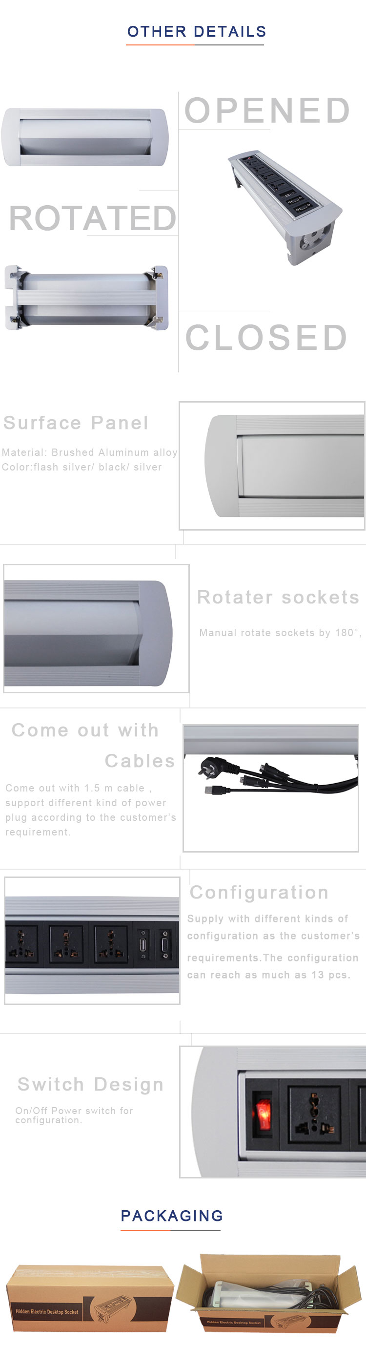 Boente with four universal power used in conference room table AV solution automatic desk hidden rotatable outlet