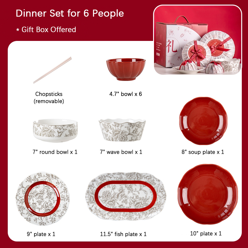 Under Glazed Ceramic Dinnerware Sets Christmas Gift Porcelain Plates For 6 Persons