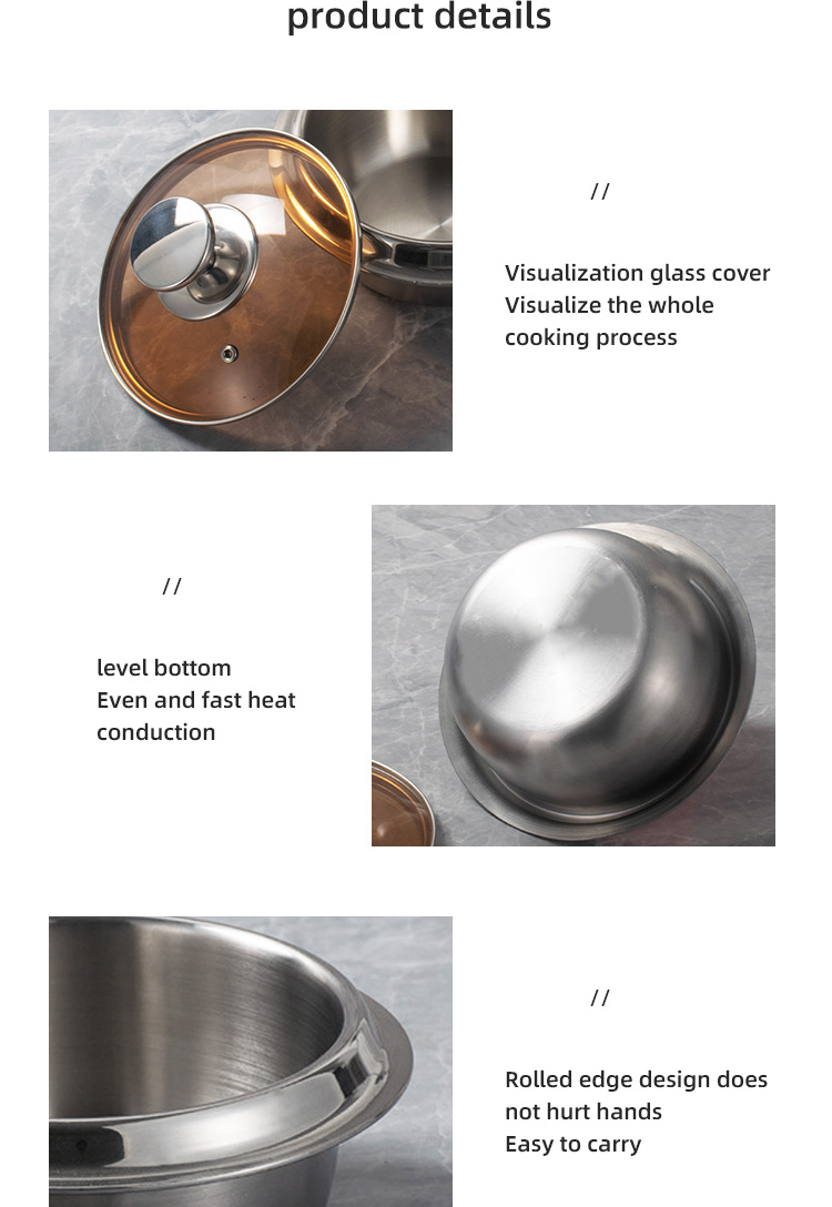 Best Selling Kitchen Pots Multiple Sizes Food Grade 18/8 Stainless Steel Soup Stock Pot Rice Cooker Cooking Pot