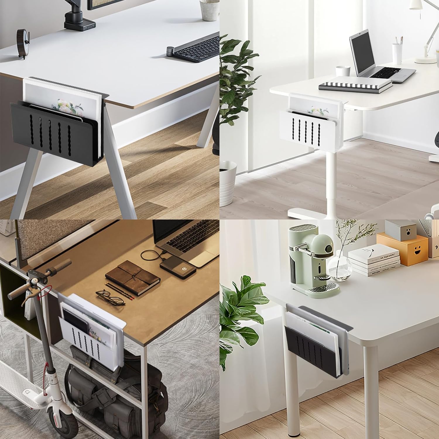 2 Tier Hanging Desk Organizer No Drill Alloy Steel Under Desk Storage for Office Black