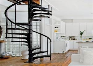 Quality Home Decoration Walnut Wooden Spiral Staircase With Cable Railing , Uninterrupted View wholesale