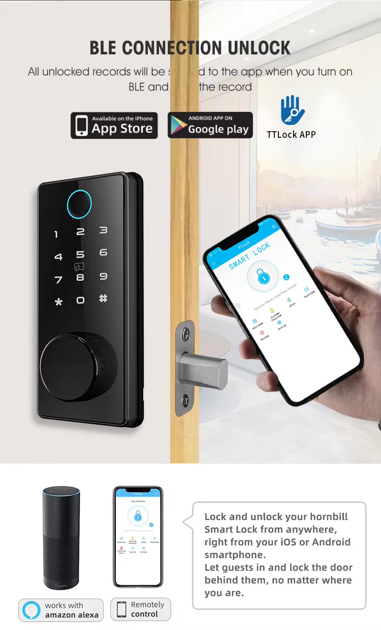 APP Control Touch Screen Door Lock 35mm - 60mm Electronic Key Card Door Lock