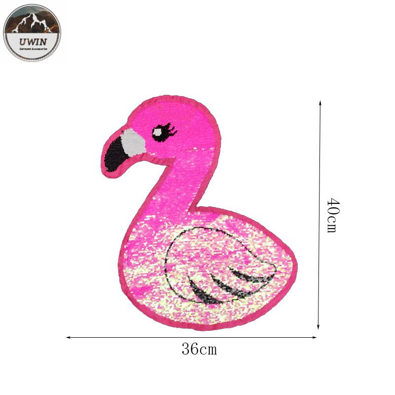 Fashion Large Reverse Sequin Patch Pink Bird Double Sided 3D Customized Color