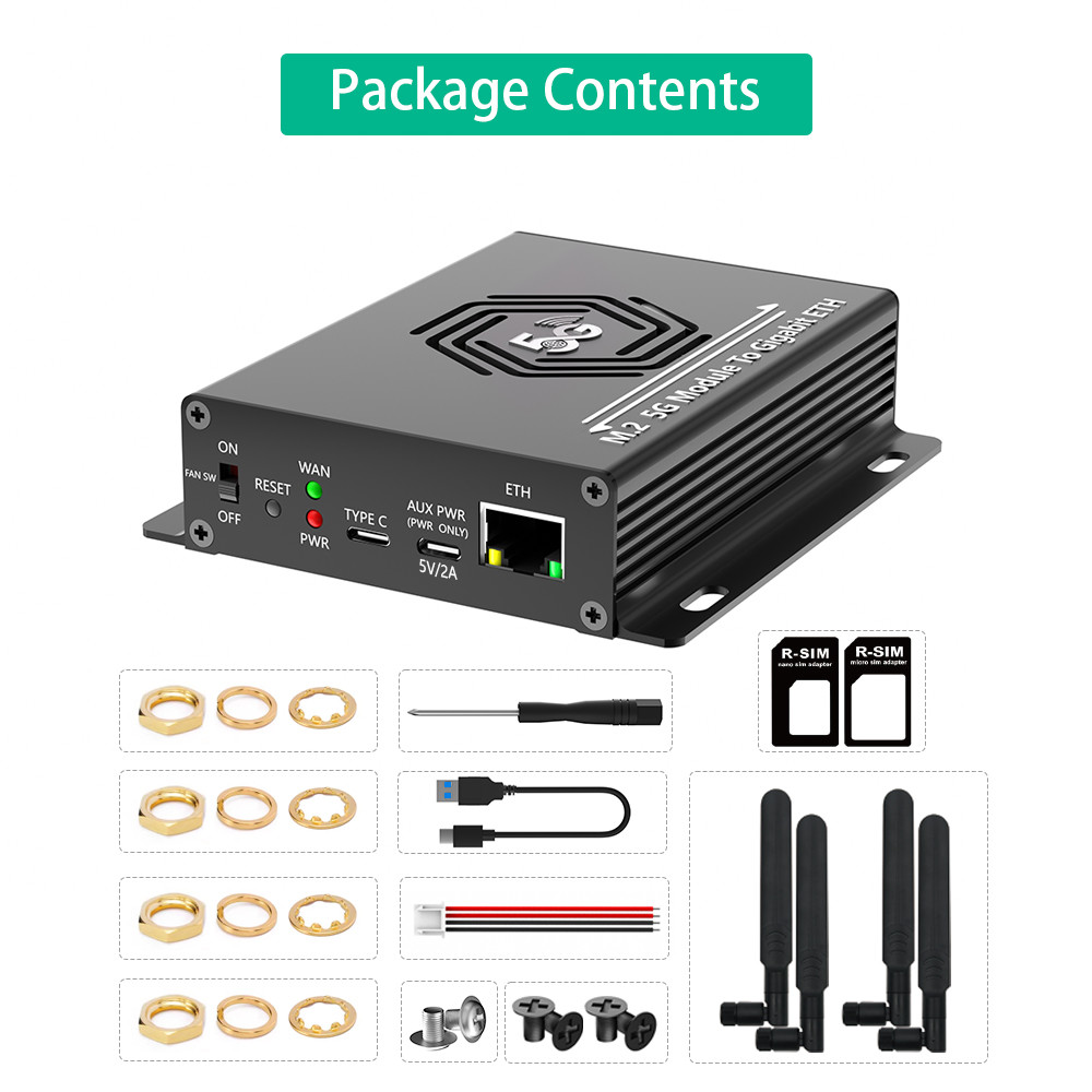 NGFF M.2 4G/5G Module to USB 3.0 Adapter with RJ45 Port Windows/MacOS/Linux Compatible 4 Antenna Wireless Card Riser Wireless Card Converter for SIM