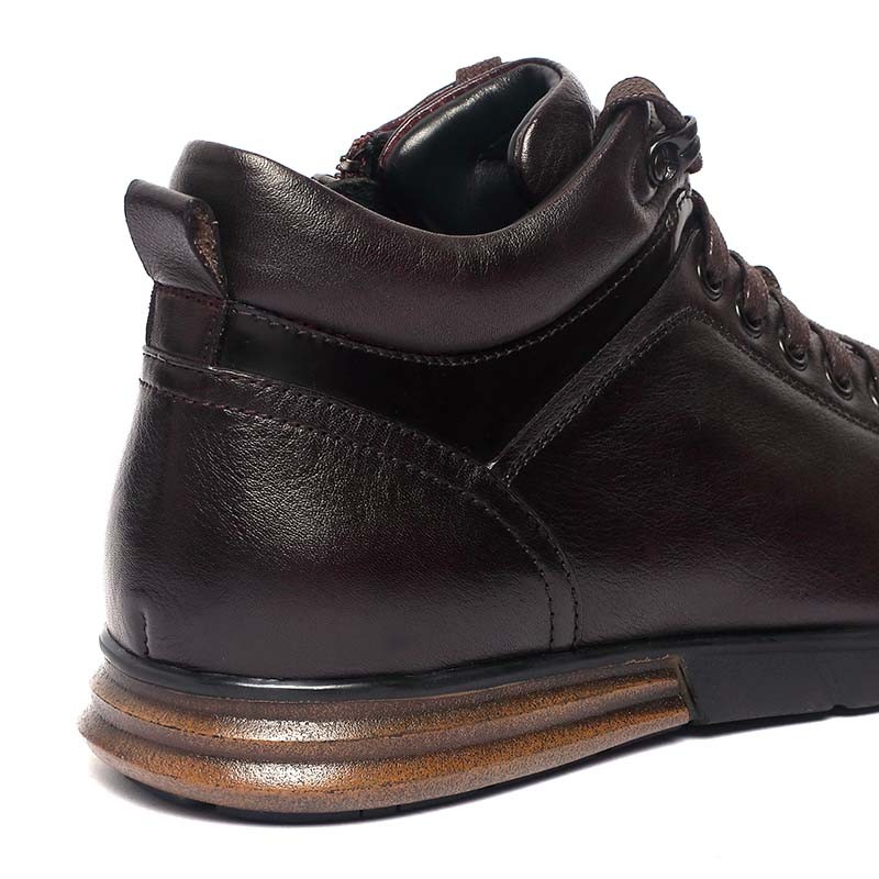 Breathable Dark Brown Lace Up Mens Leather Casual Boots