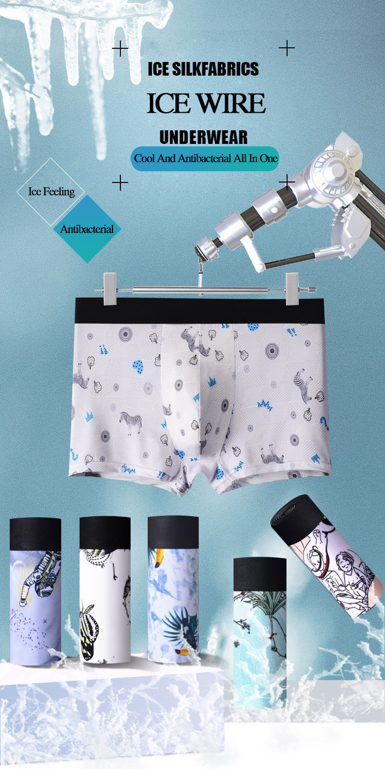 L-3XL Customized Mens Boxer Briefs Ice Silk Breathable Mens Underwear Briefs