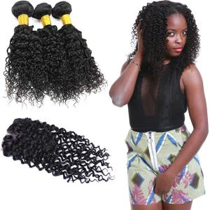 Quality Natural Malaysian Virgin Hair Extensions / Malaysian Curly Hair With Silk Base Closure wholesale