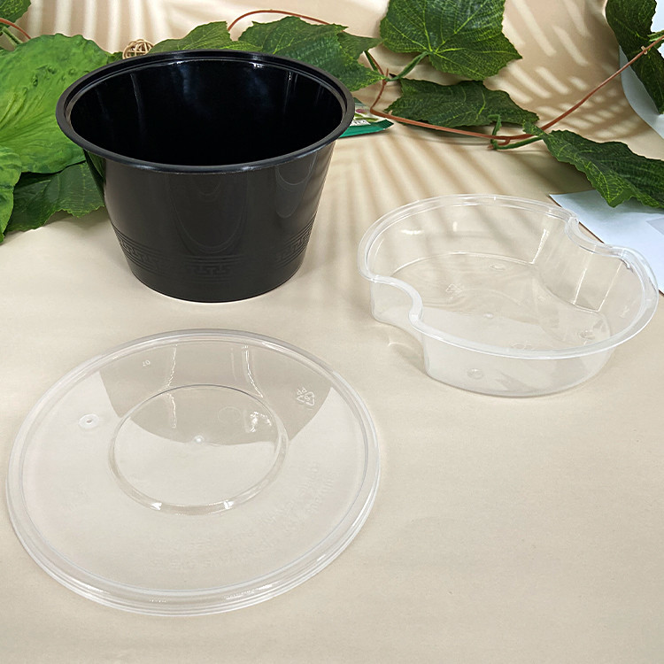 Two Layers Takeaway Food Container Snap On Black Disposable Soup Bowls