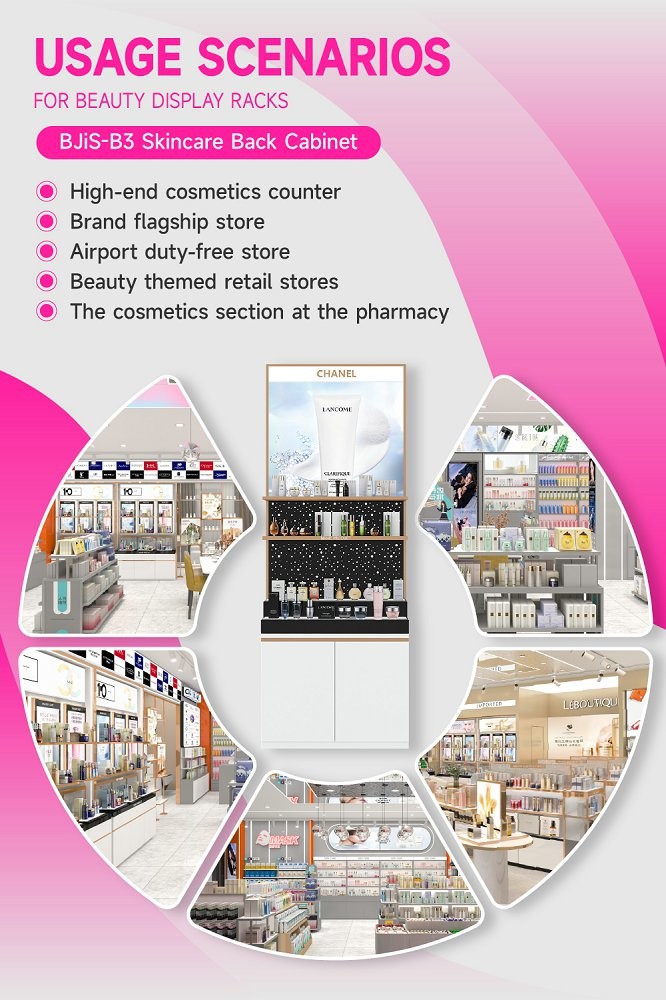 BJiS-B3 40mm Thick Light Box Skincare Display Cabinet with Drawer Storage for Minimalist Shops