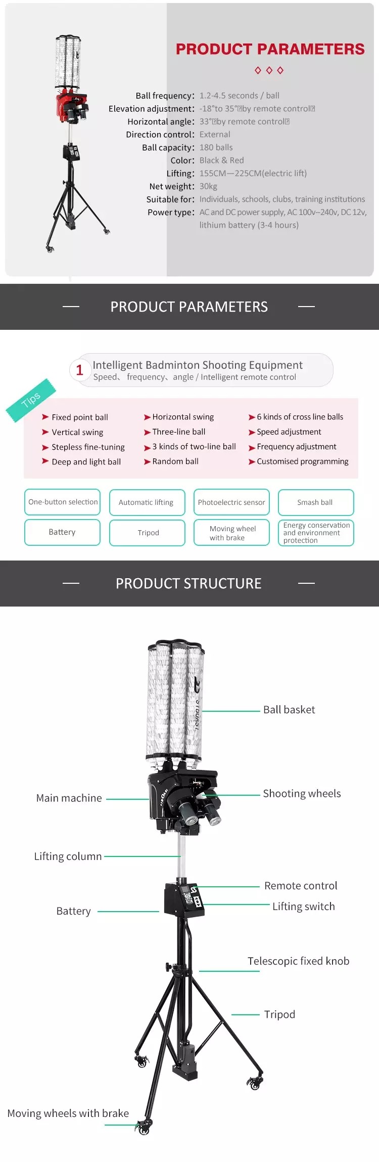 180 Pcs Badminton Shuttlecock Shooting Machine