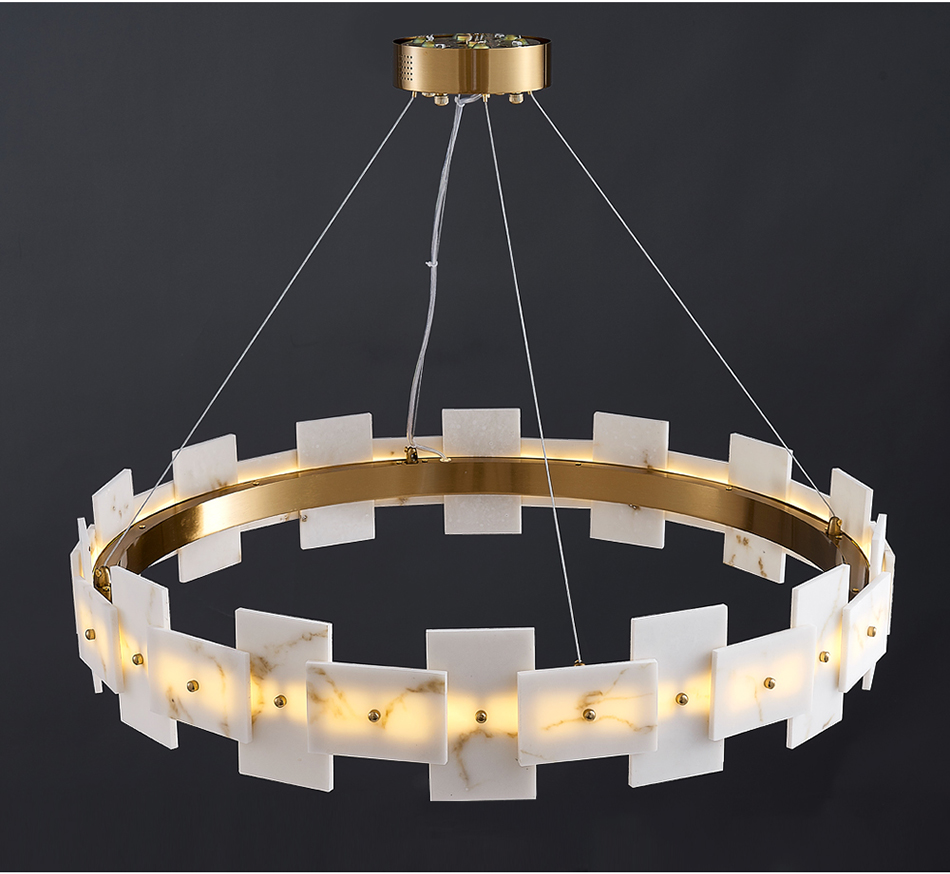 Led Creative Chandelier For Living Room White Ring Marble Chandelier(WH-MI-318)