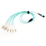 MPO-LC Fiber Optic Patch Cord 8 Core Aqua Round Bundle OM3 PVC LSZH 3.0mm