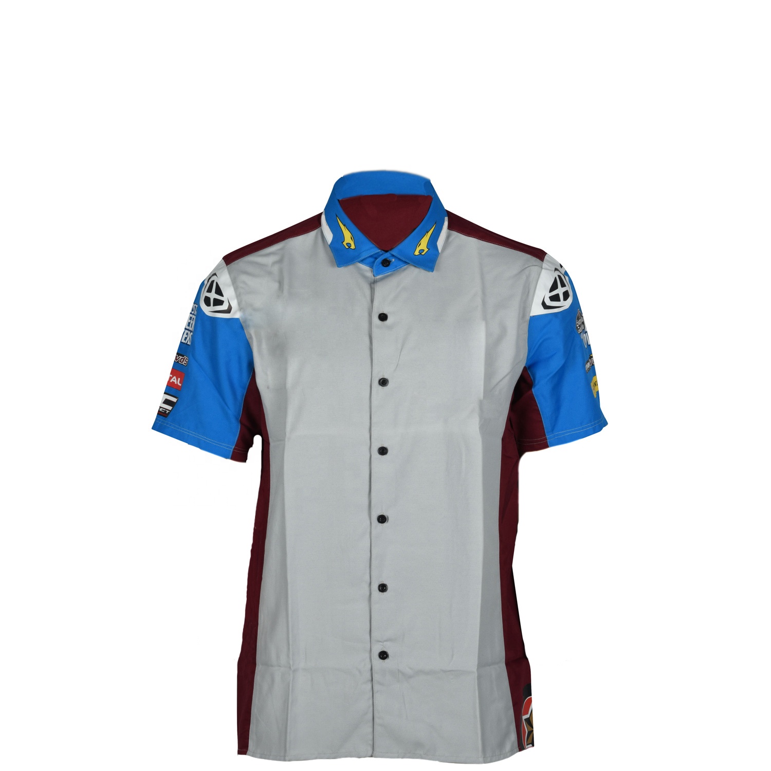 Grey Custom Design Sublimation Summer Round Neck Drag Pullover Racing Short Sleeve Men's Polo Shirt