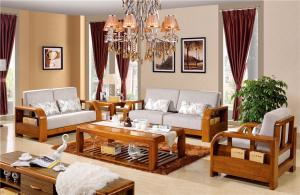 Quality modern solid wood sofa set with FABRIC cushion wholesale