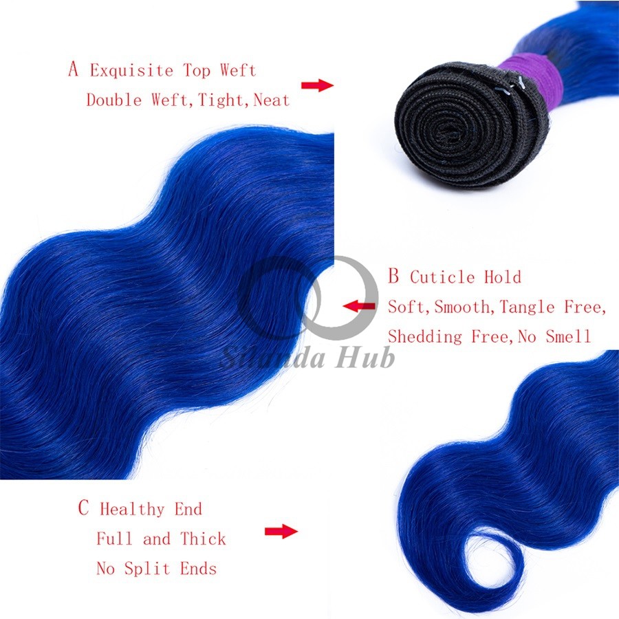 #T1B/Blue Body Wave Remy Human Hair Bundles Sew In Weave Bundles Brazilian Bundle Deals