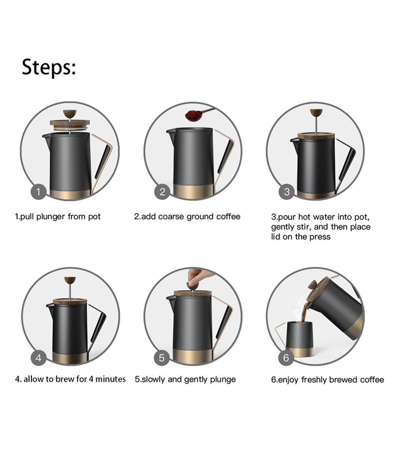 DHPO Deluxe Ceramic French Press with Comfortable Handle Stainless Steel Coffee Maker